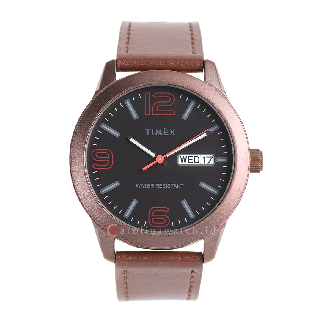 Jam Tangan Timex Preston TW00NTD76E Men Black Dial Brown Leather Strap