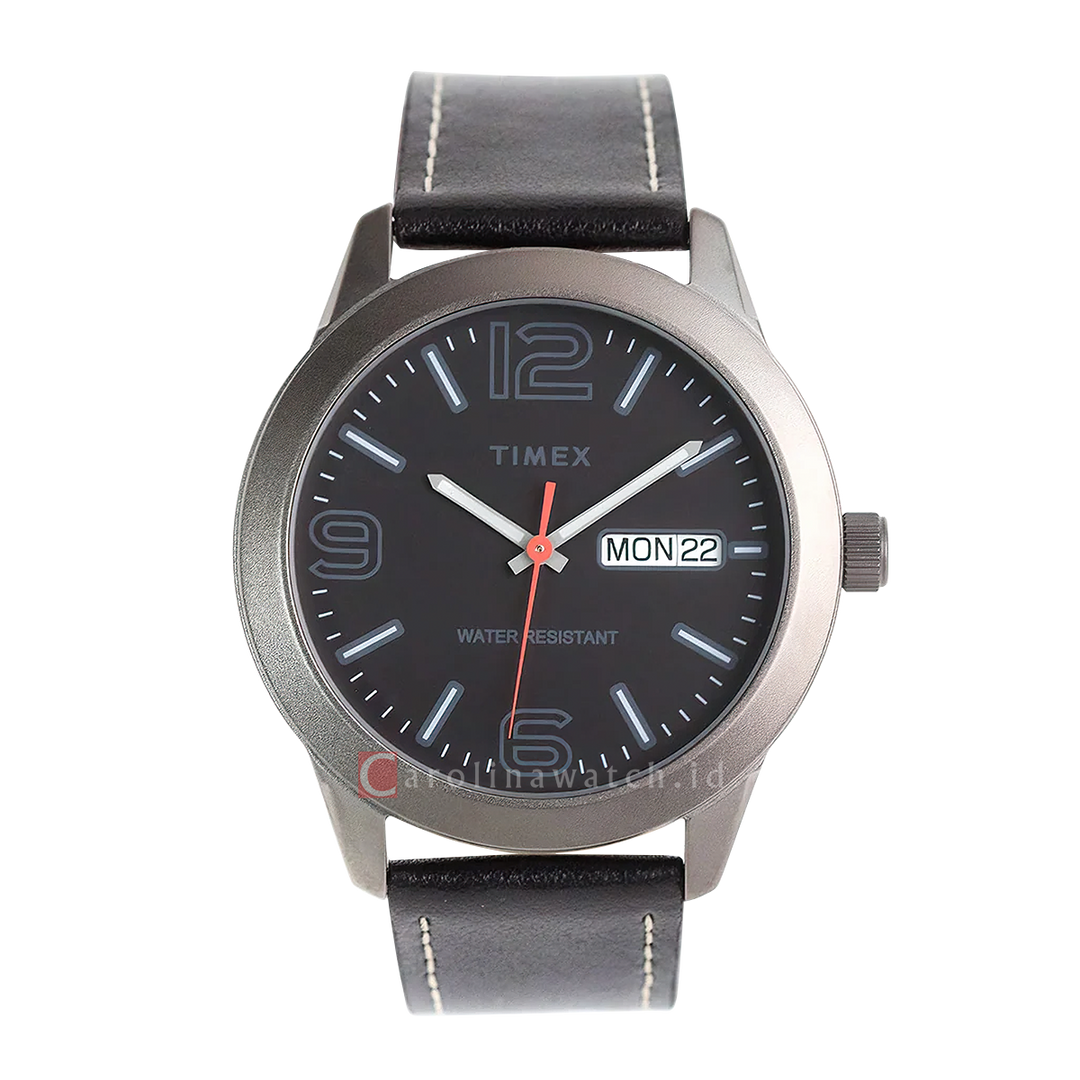 Jam Tangan Timex Preston TW00NTD77E Men Black Dial Black Leather Strap