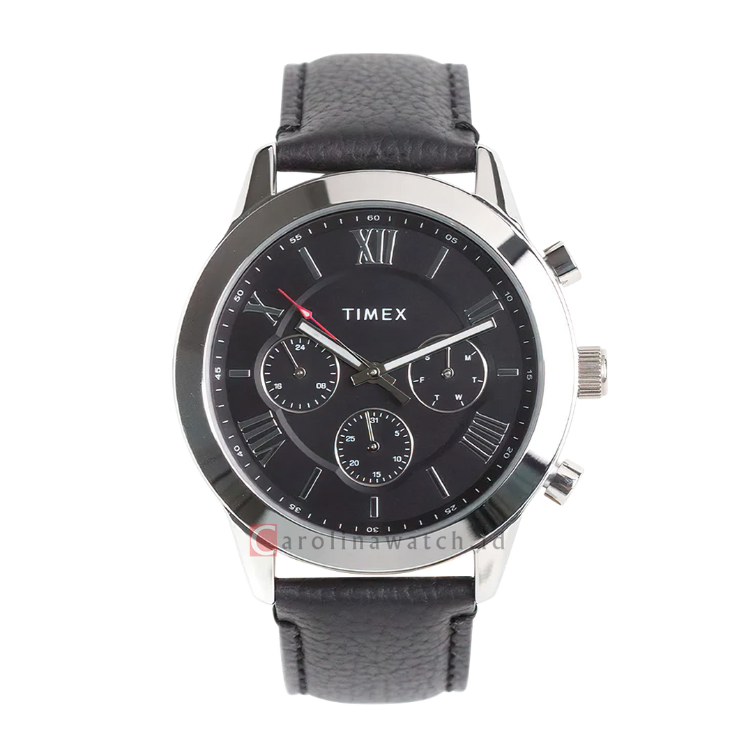 Jam Tangan Timex Thompson TW00NTD93E Men Black Dial Black Leather Strap