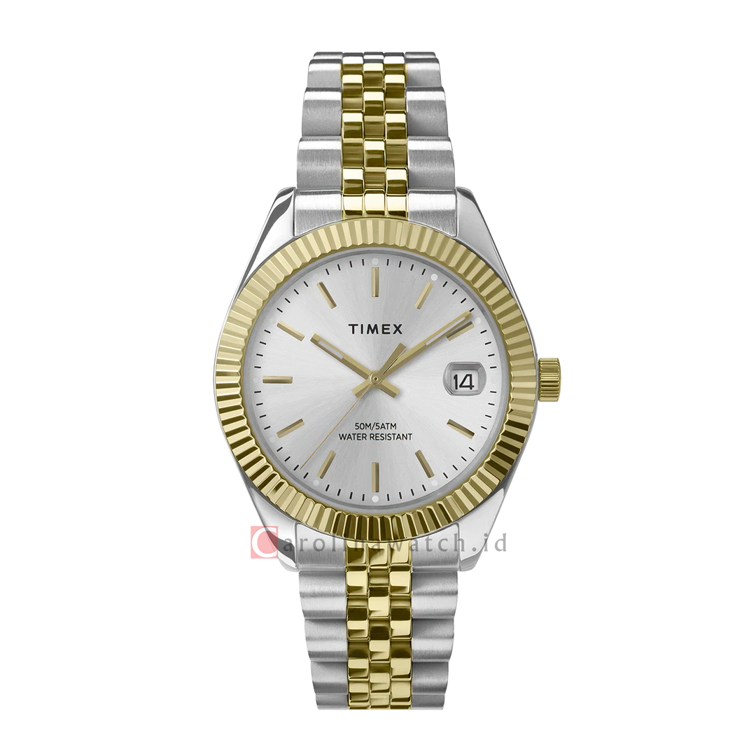 Jam Tangan Timex Legacy TW2W49700V5 Women Silver White Dial Dual Tone Stainless Steel Strap