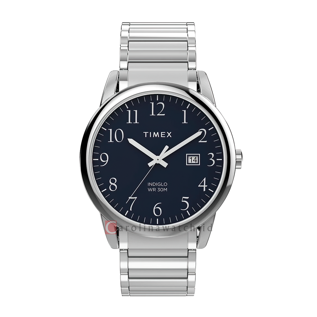 Jam Tangan Timex Easy Reader Indiglo TW2W52200NN Men Black Dial Stainless Steel Strap