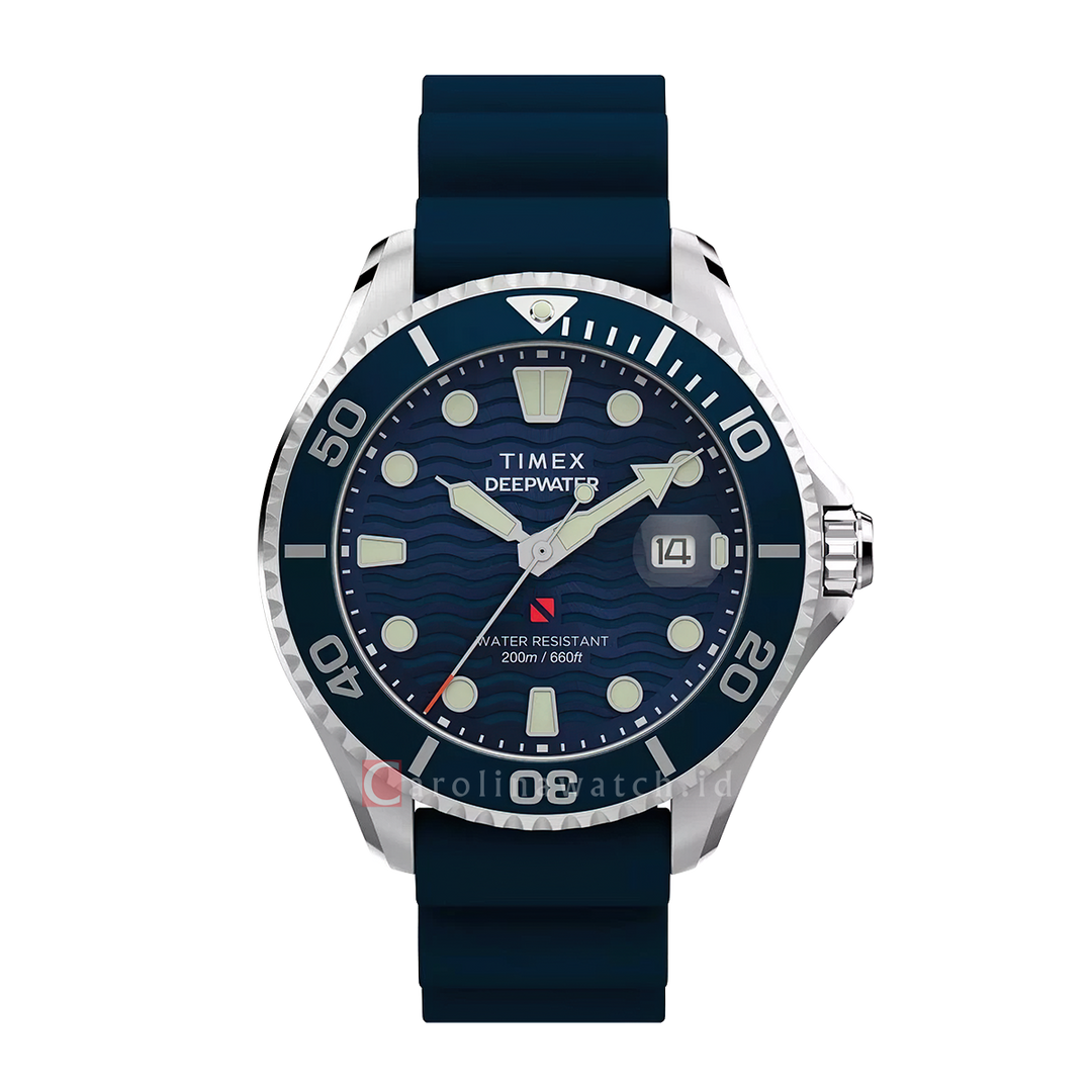 Jam Tangan Timex Deepwater Meridian TW2W81500V5 Men Blue Dial Blue Rubber Strap