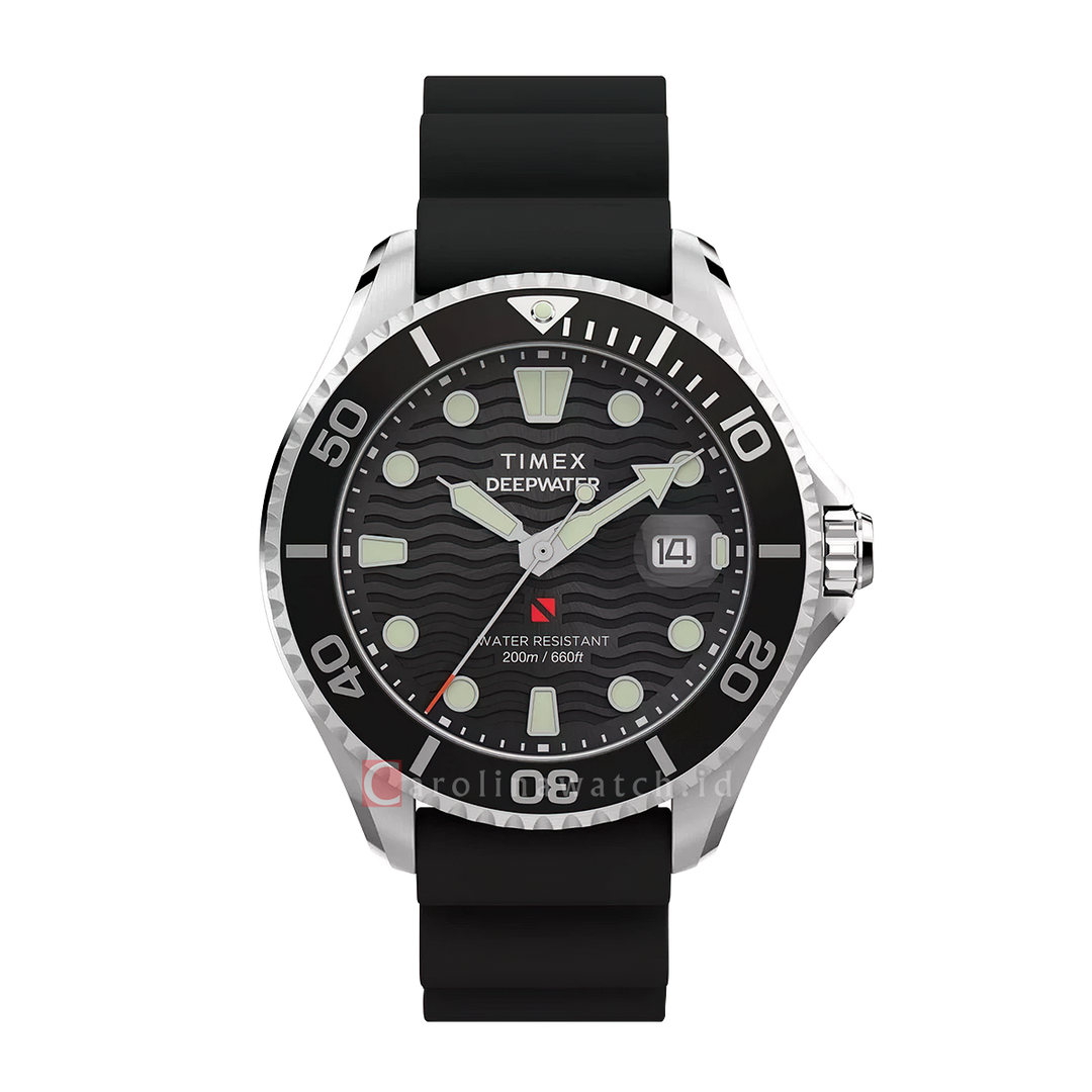 Jam Tangan Timex Deepwater Meridian TW2W81600V5 Men Black Dial Black Rubber Strap