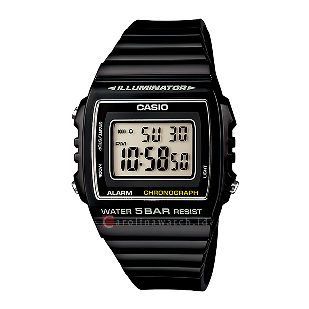 Jam Tangan Casio W-215H-1A Men Digital Dial Black Resin Band