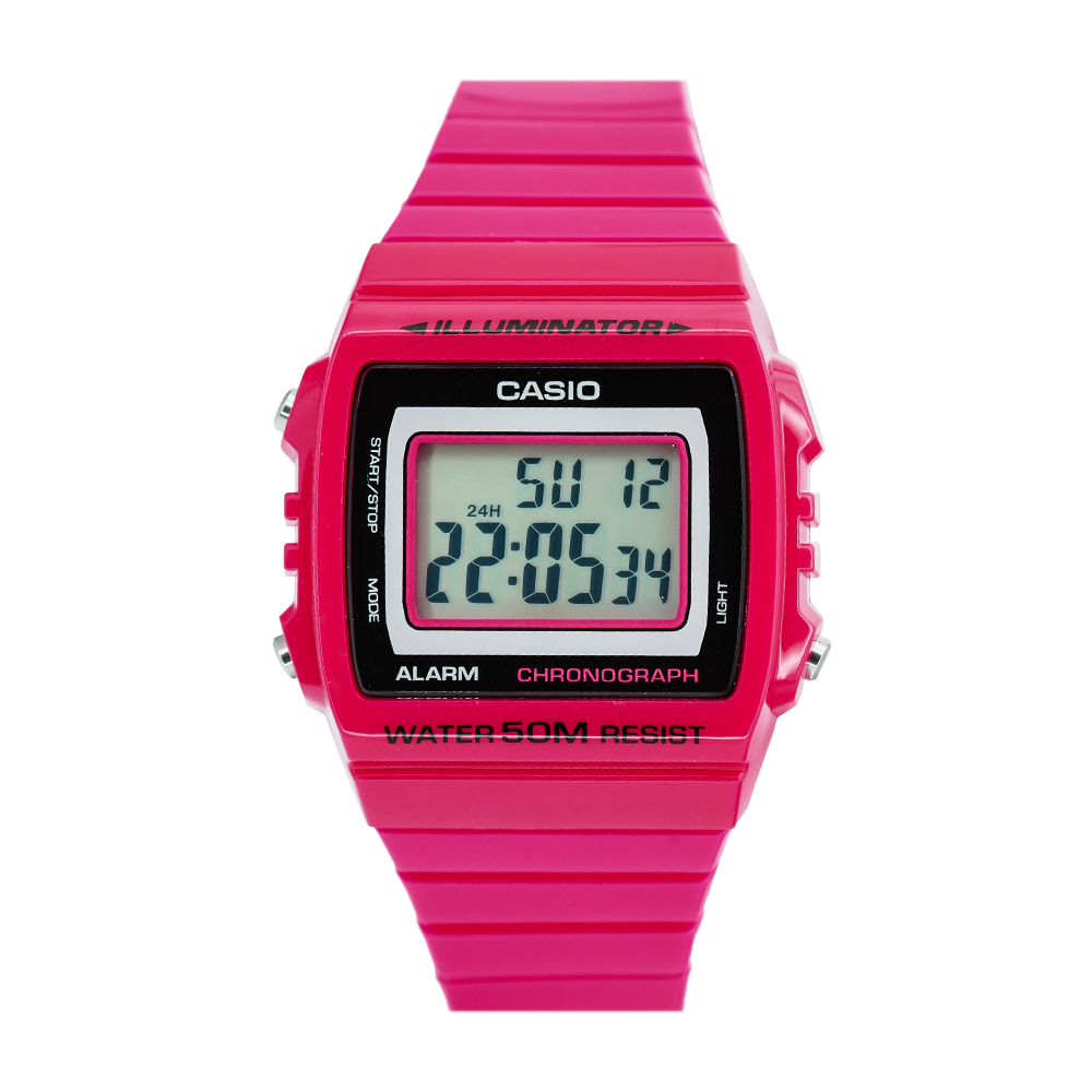 Jam Tangan Casio General W-215H-4A Unisex Square Digital Dial Pink Resin Band