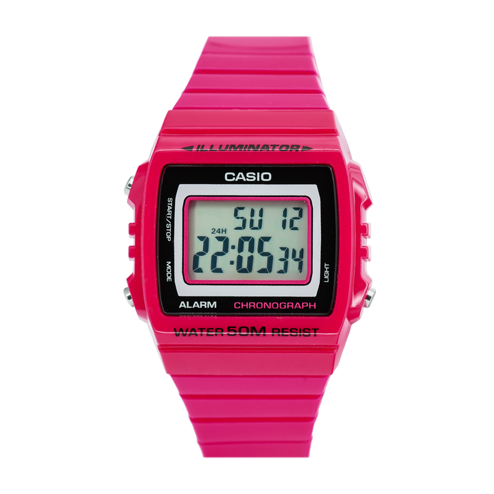 Jam Tangan Casio General W-215H-4A Unisex Square Digital Dial Pink Resin Band