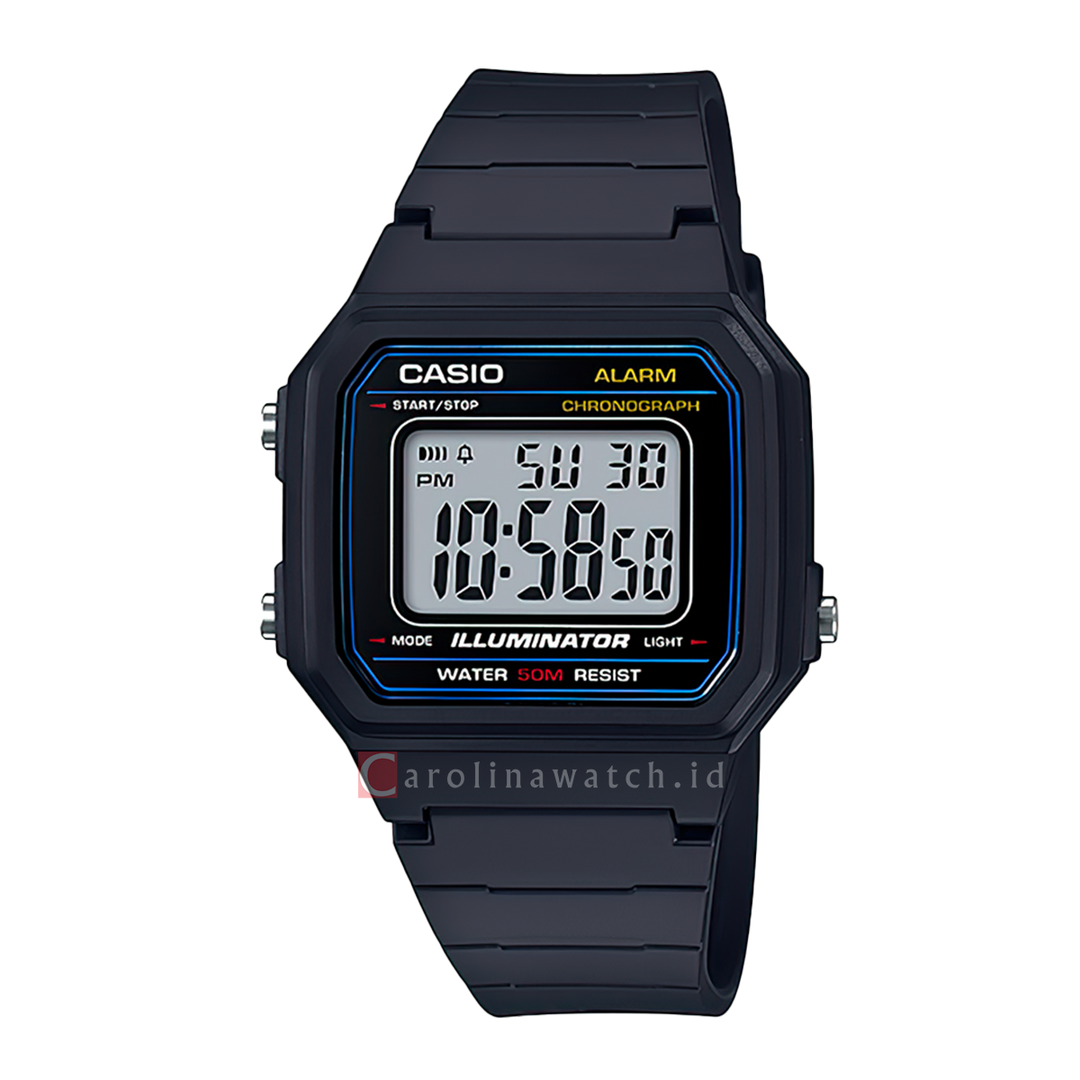 Jam Tangan Casio W-217H-1A Men Digital Dial Black Resin Band