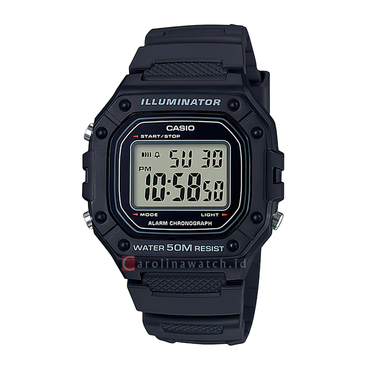 Jam Tangan Casio W-218H-1A Men Digital Dial Black Resin Band