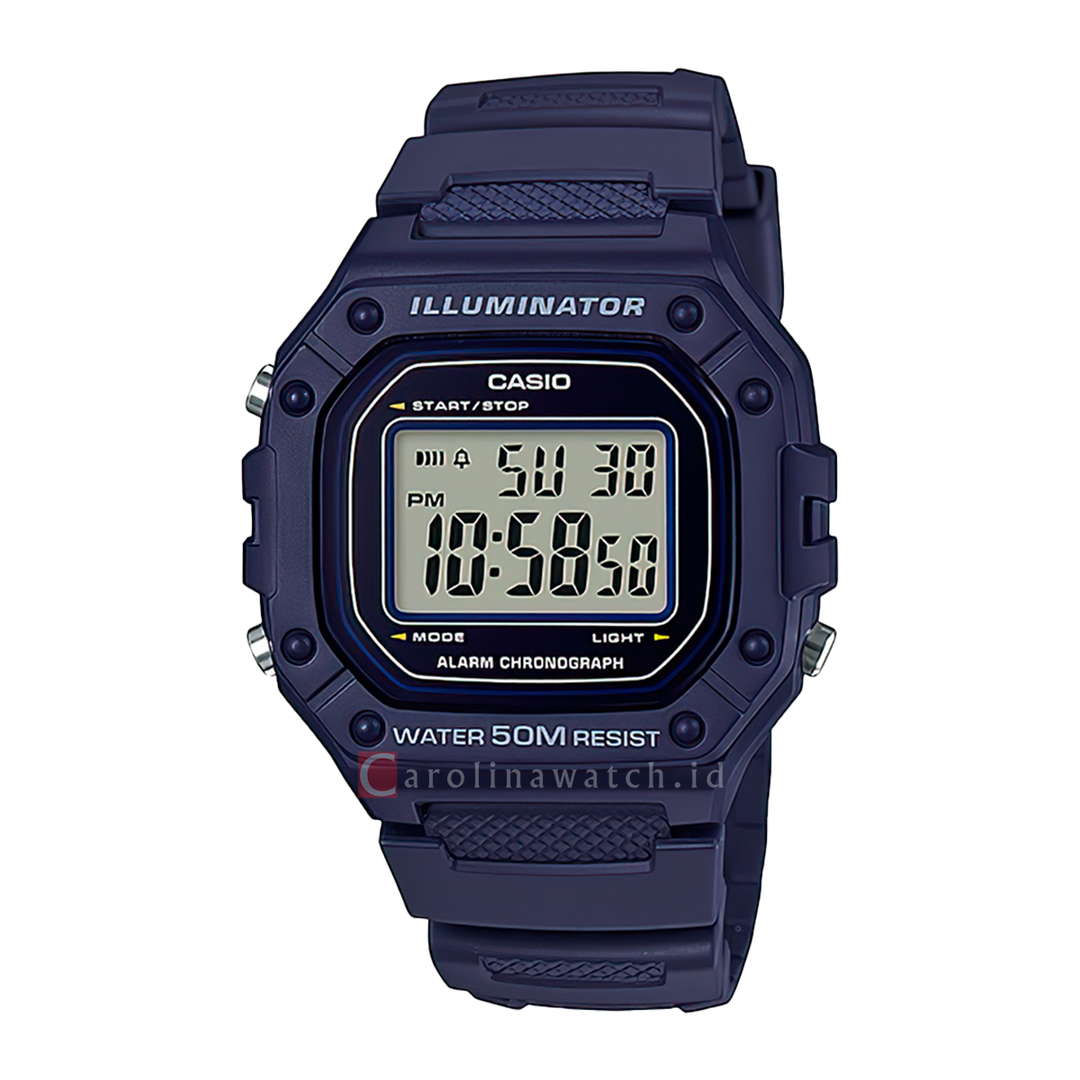 Jam Tangan Casio W-218H-2A Men Digital Dial Blue Resin Band