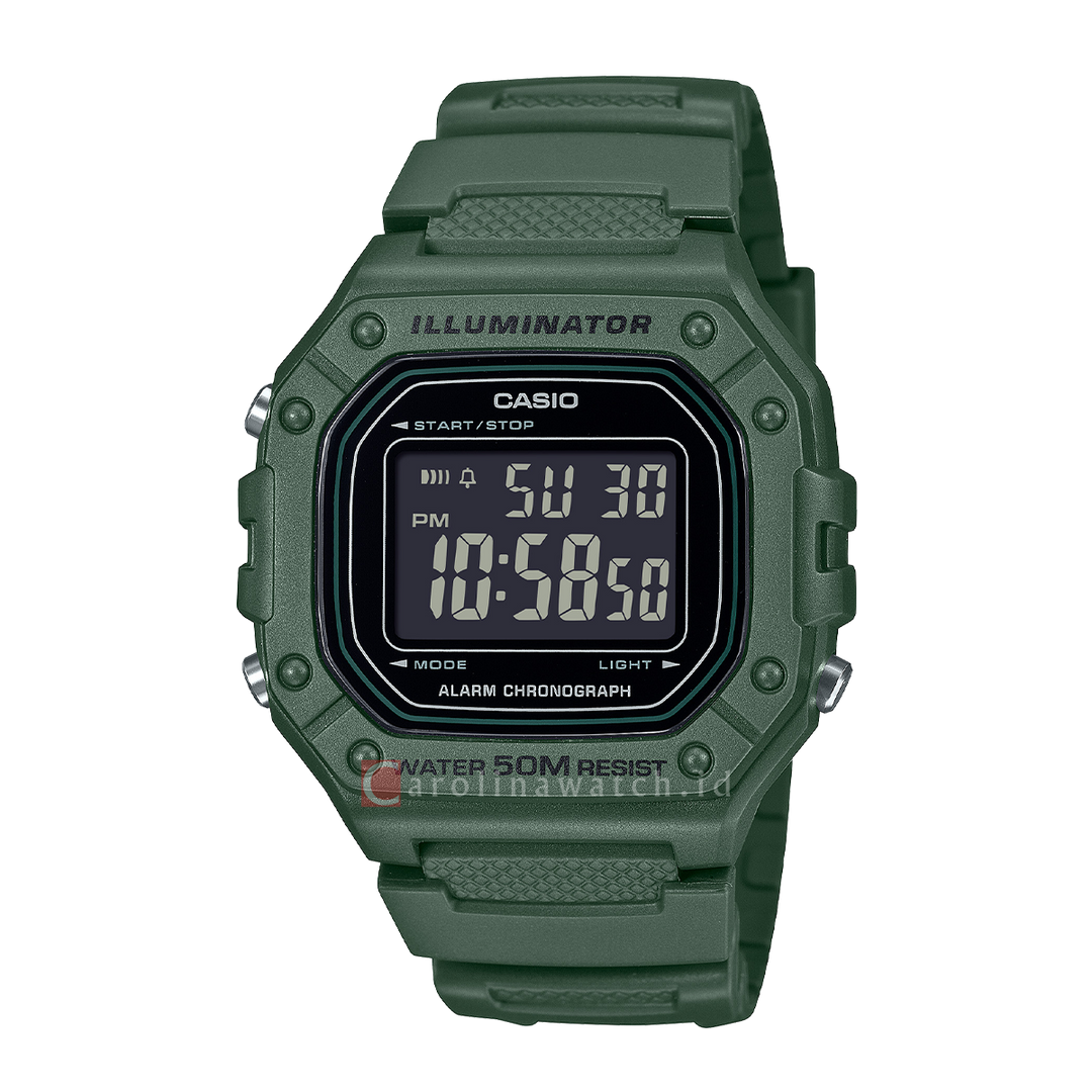 Jam Tangan Casio General W-218H-3B Men Digital Dial Green Resin Band