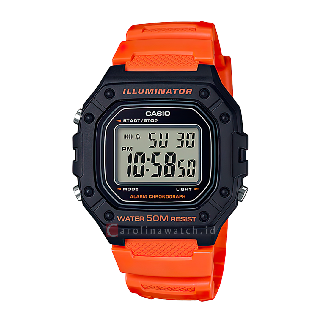 Jam Tangan Casio W-218H-4B2 Men Digital Dial Orange Resin Band