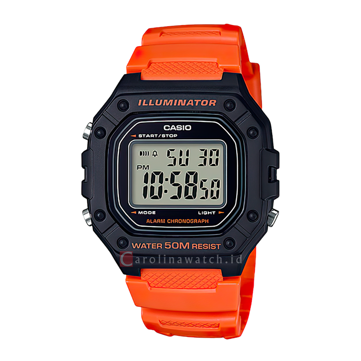 Jam Tangan Casio W-218H-4B2 Men Digital Dial Orange Resin Band