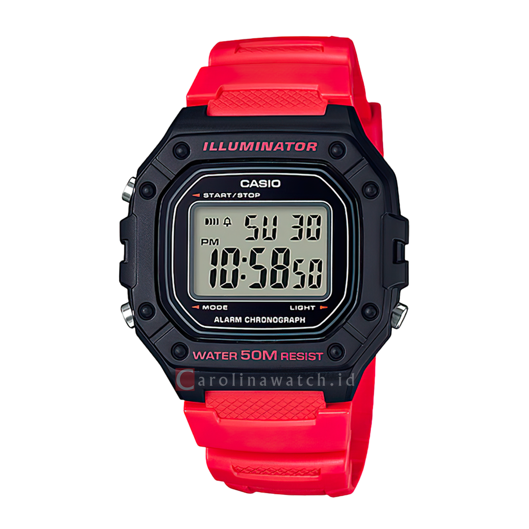 Jam Tangan Casio W-218H-4B Men Digital Dial Red Resin Band