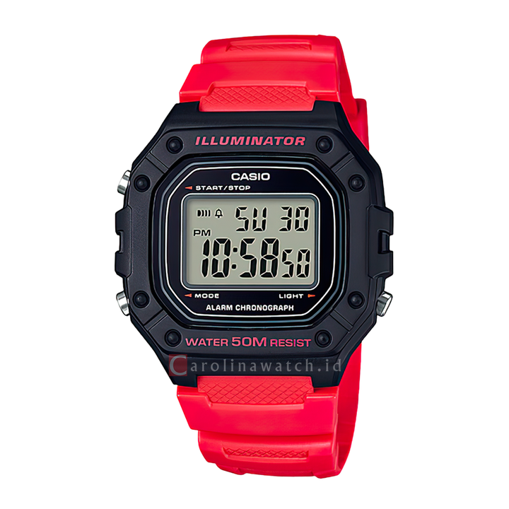 Jam Tangan Casio W-218H-4B Men Digital Dial Red Resin Band