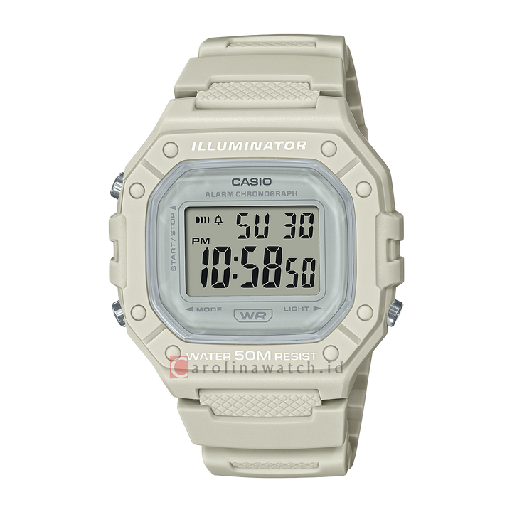 Jam Tangan Casio General W-218HC-8A Unisex Illuminator Digital Dial White Resin Band