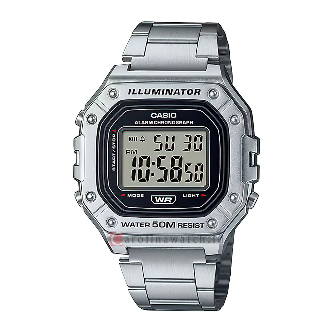 Jam Tangan Casio W-218HD-1A Men Digital Dial Stainless Steel Band