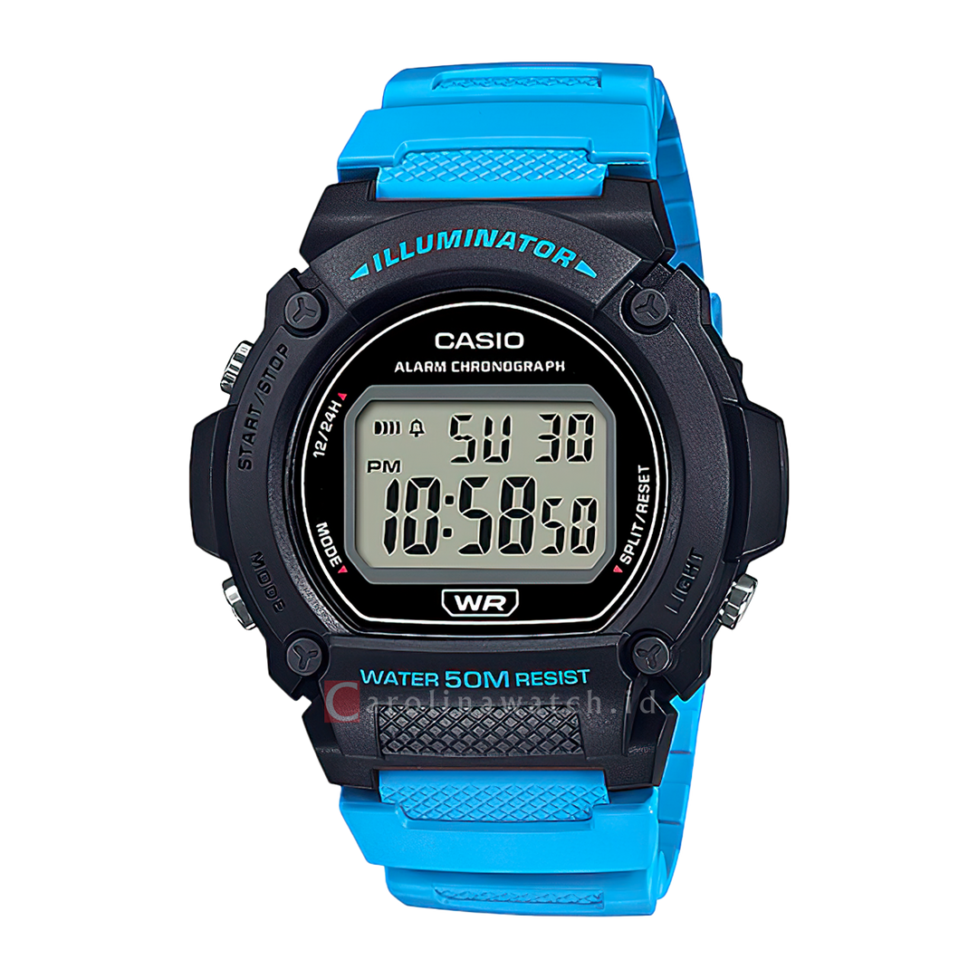 Jam Tangan Casio General W-219H-2A2 Men Digital Dial Blue Resin Strap