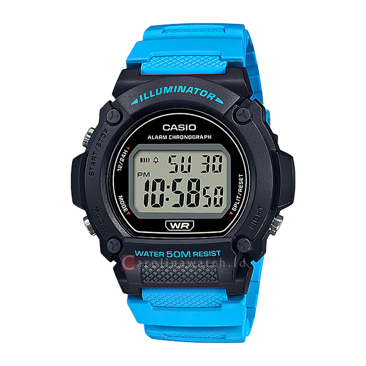 Jam Tangan Casio General W-219H-2A2 Men Digital Dial Blue Resin Strap