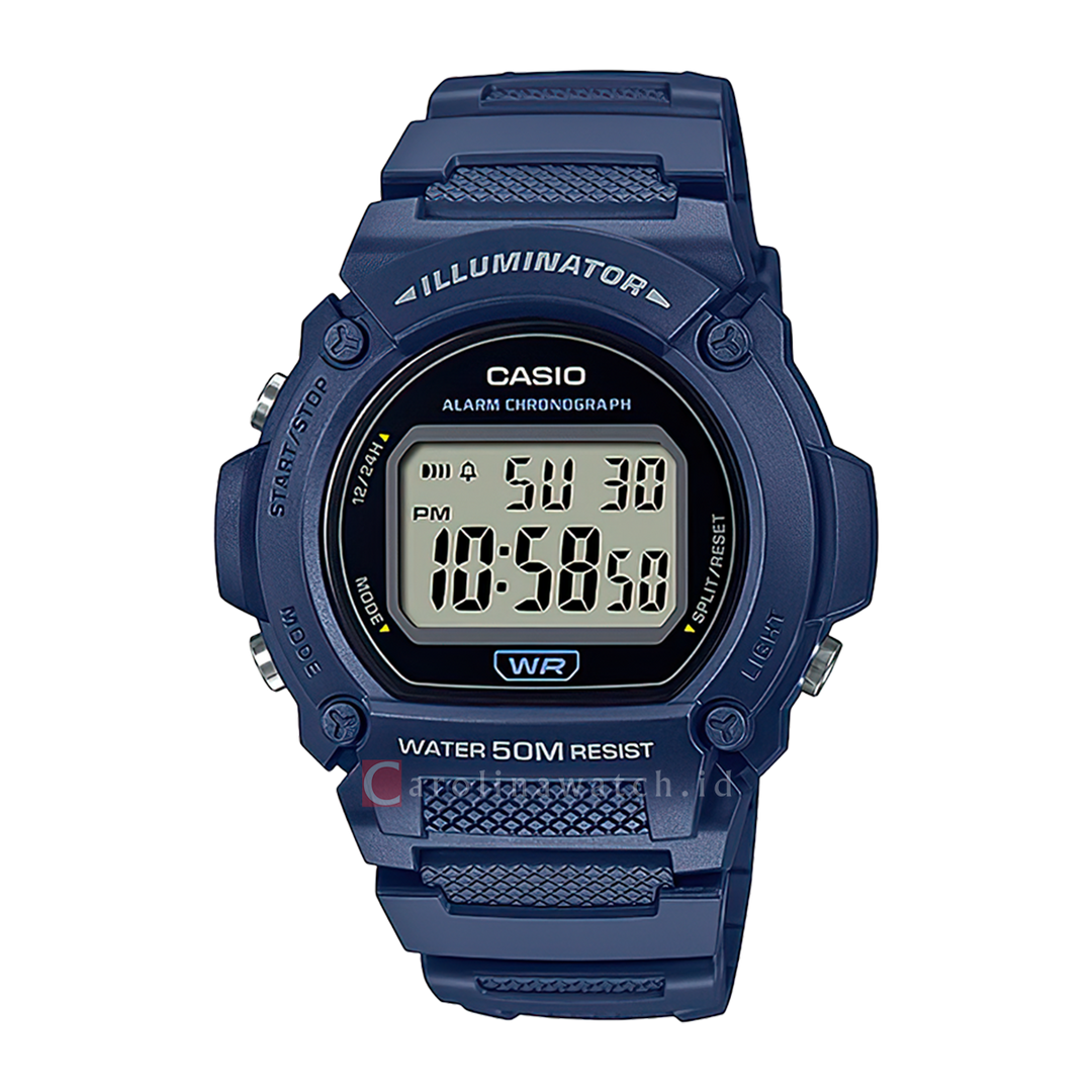 Jam Tangan Casio W-219H-2A Men Digital Dial Blue Navy Resin Band