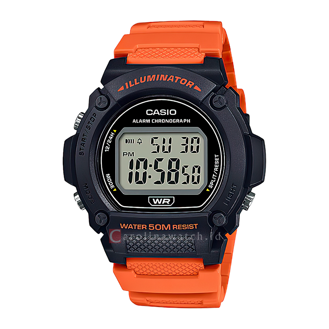 Jam Tangan Casio General W-219H-4A Men Digital Dial Orange Resin Strap