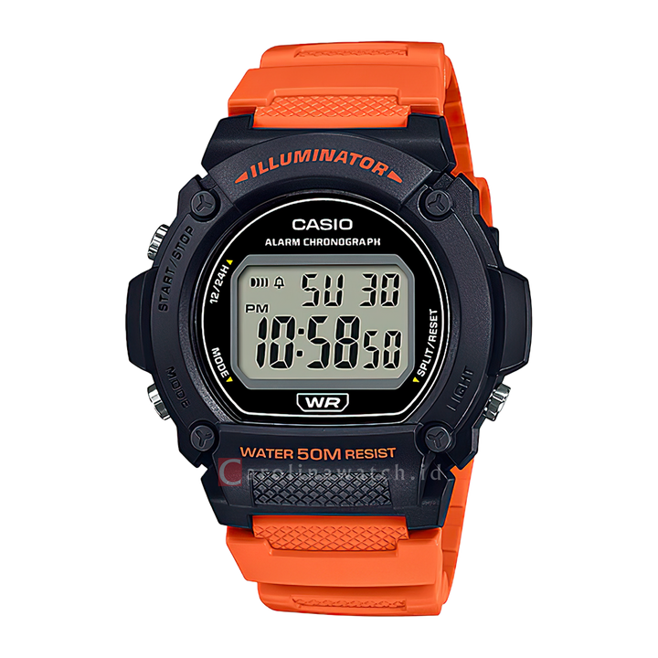 Jam Tangan Casio General W-219H-4A Men Digital Dial Orange Resin Strap