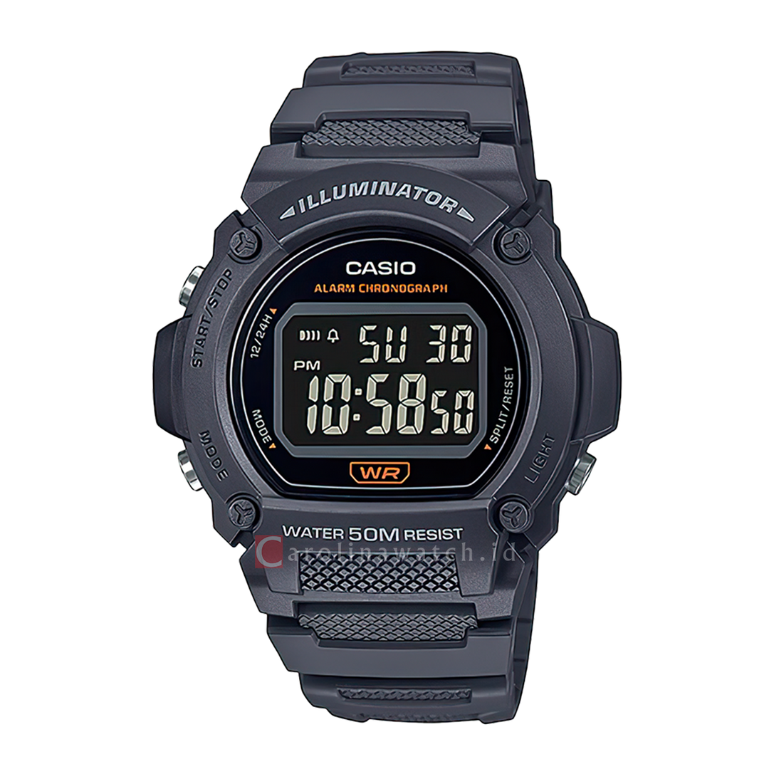 Jam Tangan Casio General W-219H-8B Men Black Digital Dial Grey Resin Band