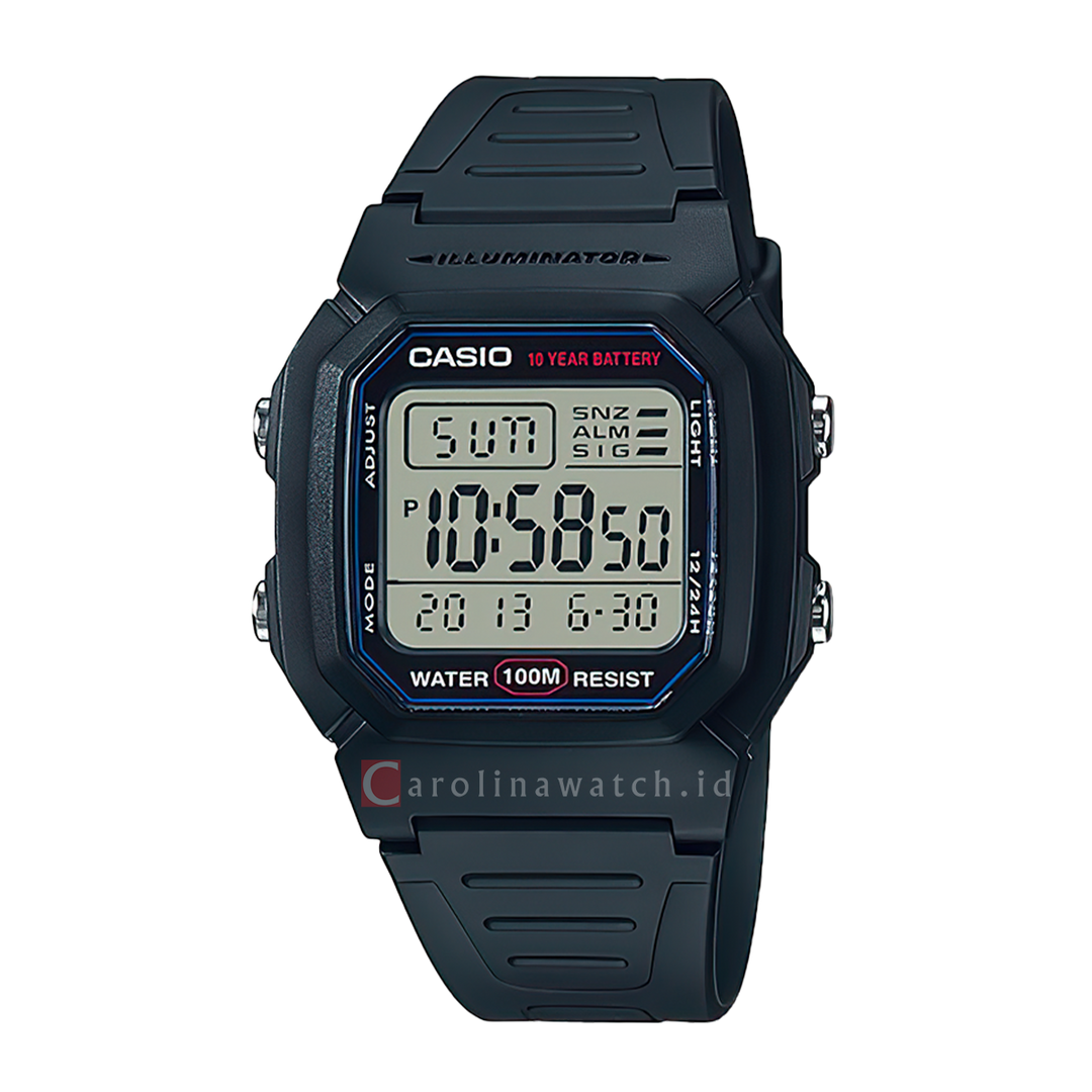 Jam Tangan Casio W-800H-1A Men Digital Dial Black Resin Band