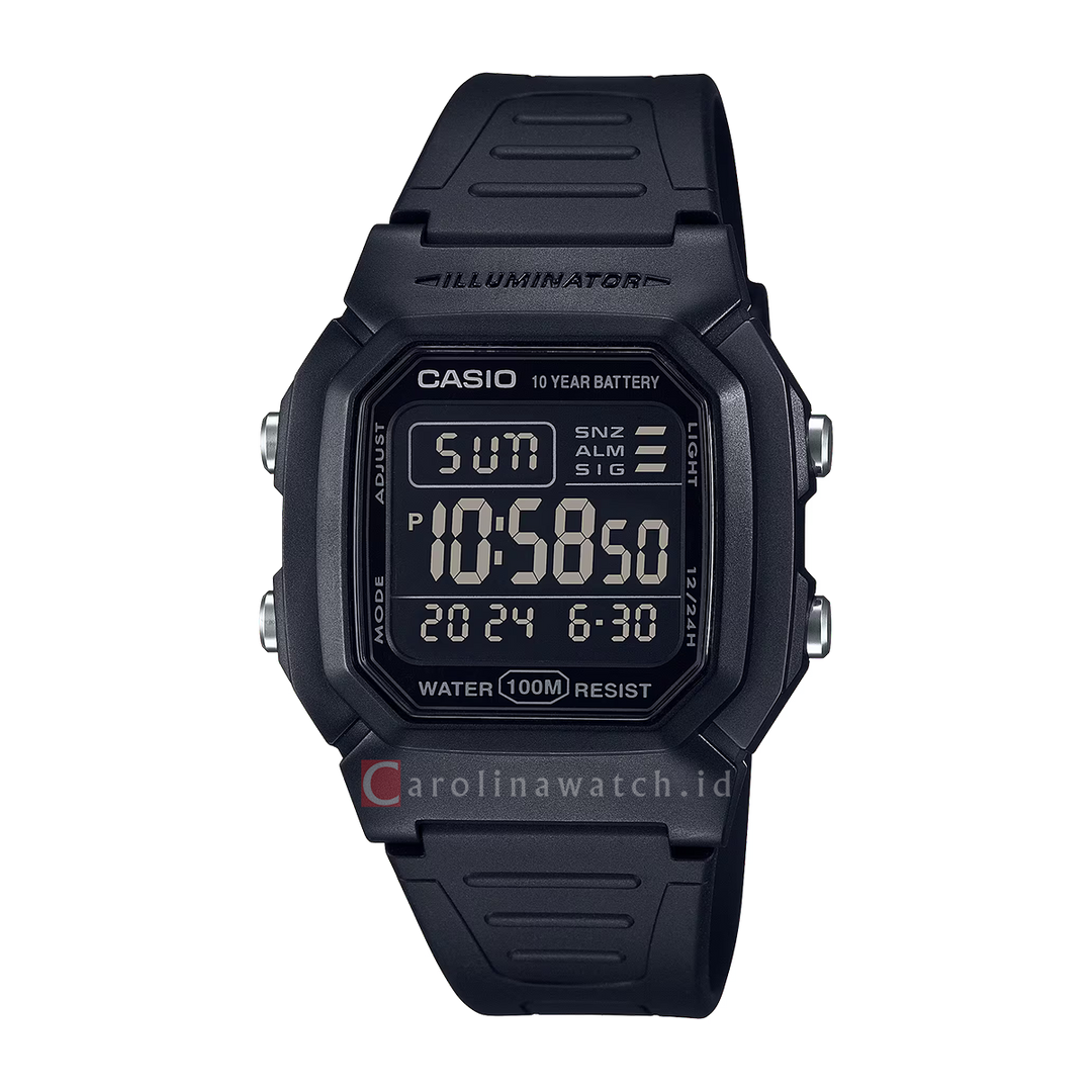 Jam Tangan Casio W-800H-1B Men Digital Dial Black Resin Band