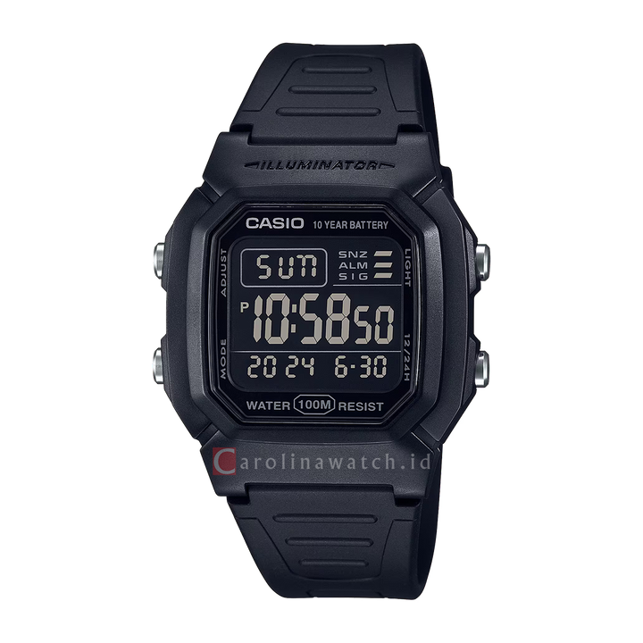 Jam Tangan Casio W-800H-1B Men Digital Dial Black Resin Band