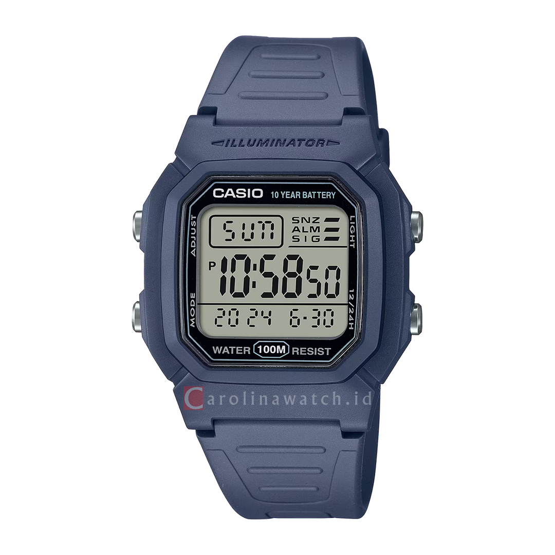 Jam Tangan Casio W-800H-2A Men Digital Dial Blue Resin Band