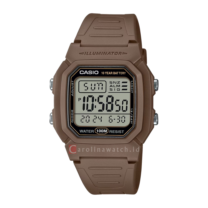Jam Tangan Casio W-800H-5A Men Digital Dial Brown Resin Band