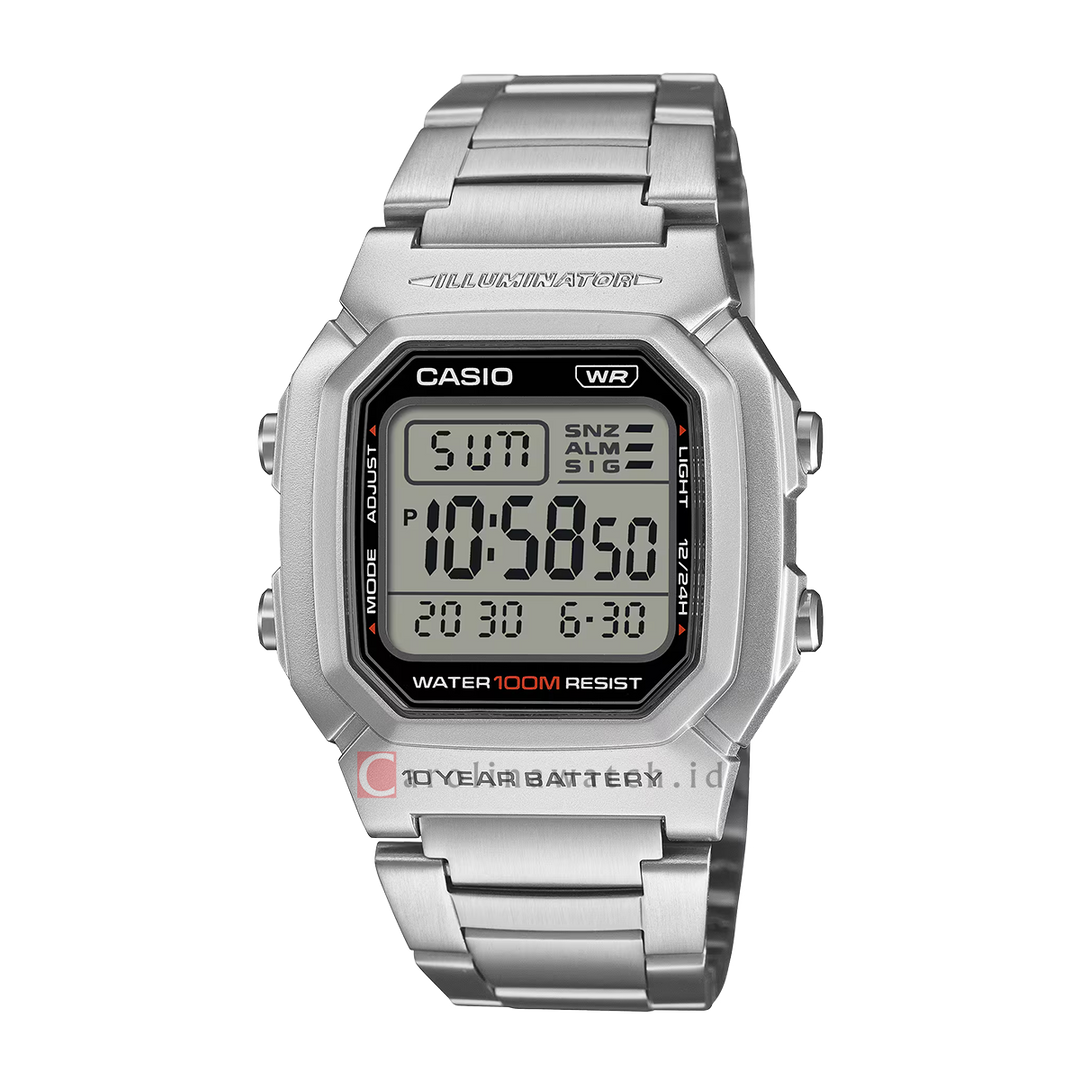 Jam Tangan Casio W-800HD-1A Men Digital Dial Stainless Steel Band