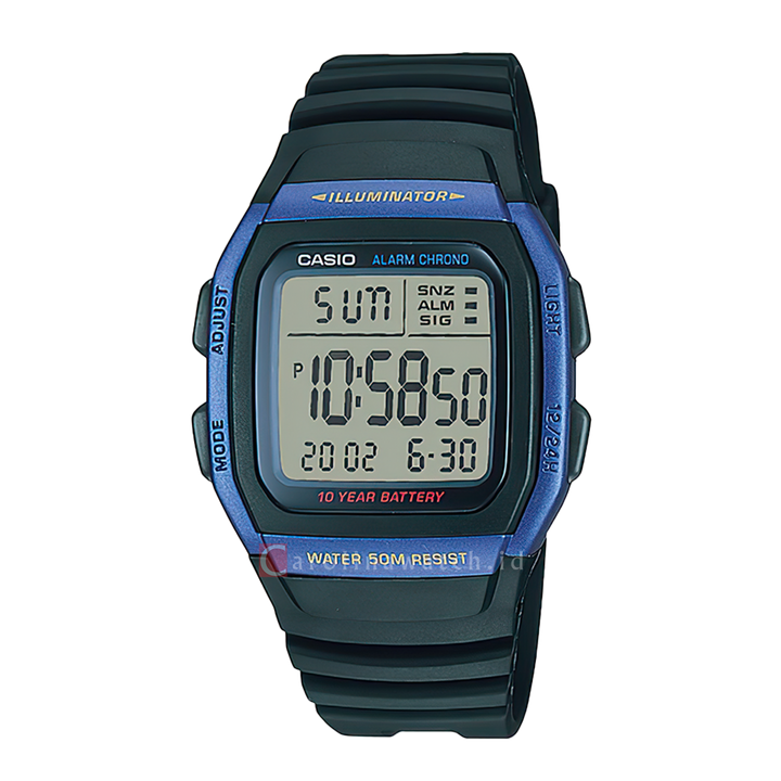 Jam Tangan Casio W-96H-2A Unisex Digital Dial Black Resin Band