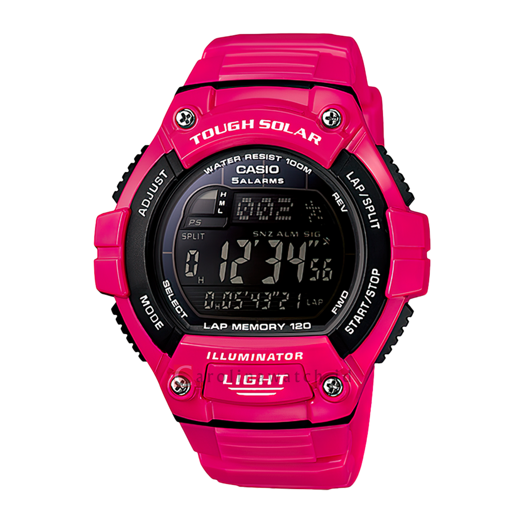 Jam Tangan Casio General W-S220C-4B Tough Solar Men Digital Dial Pink Resin Band