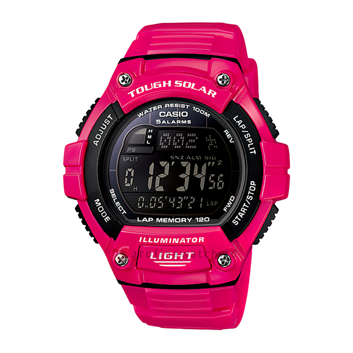 Jam Tangan Casio General W-S220C-4B Tough Solar Men Digital Dial Pink Resin Band