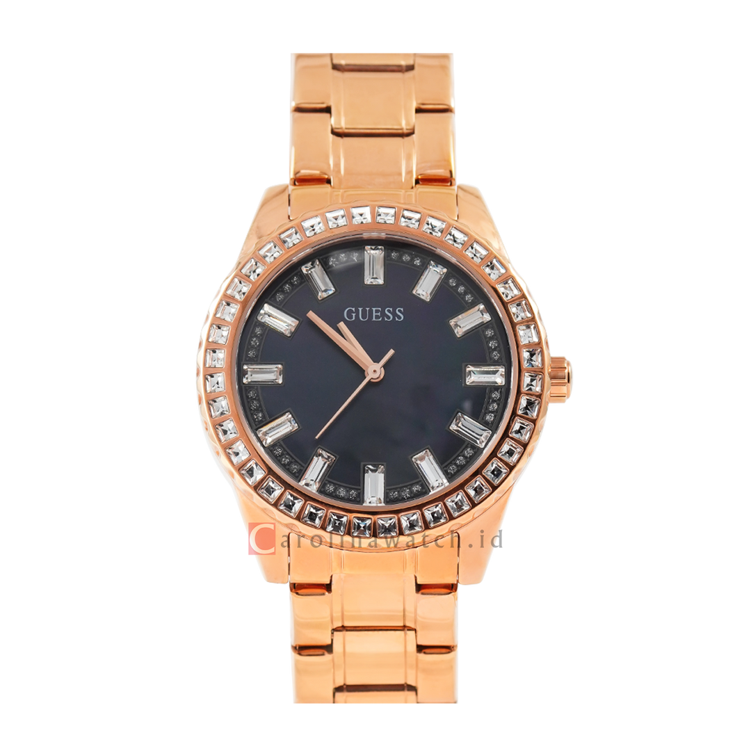 Jam Tangan GUESS W0111L3 Women Black Dial Rose Gold Stainless Steel Strap