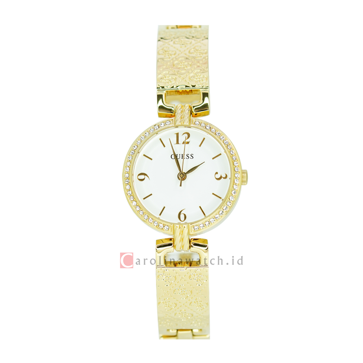 Jam Tangan GUESS W0112L2 Women Silver Dial Gold Stainless Steel Strap