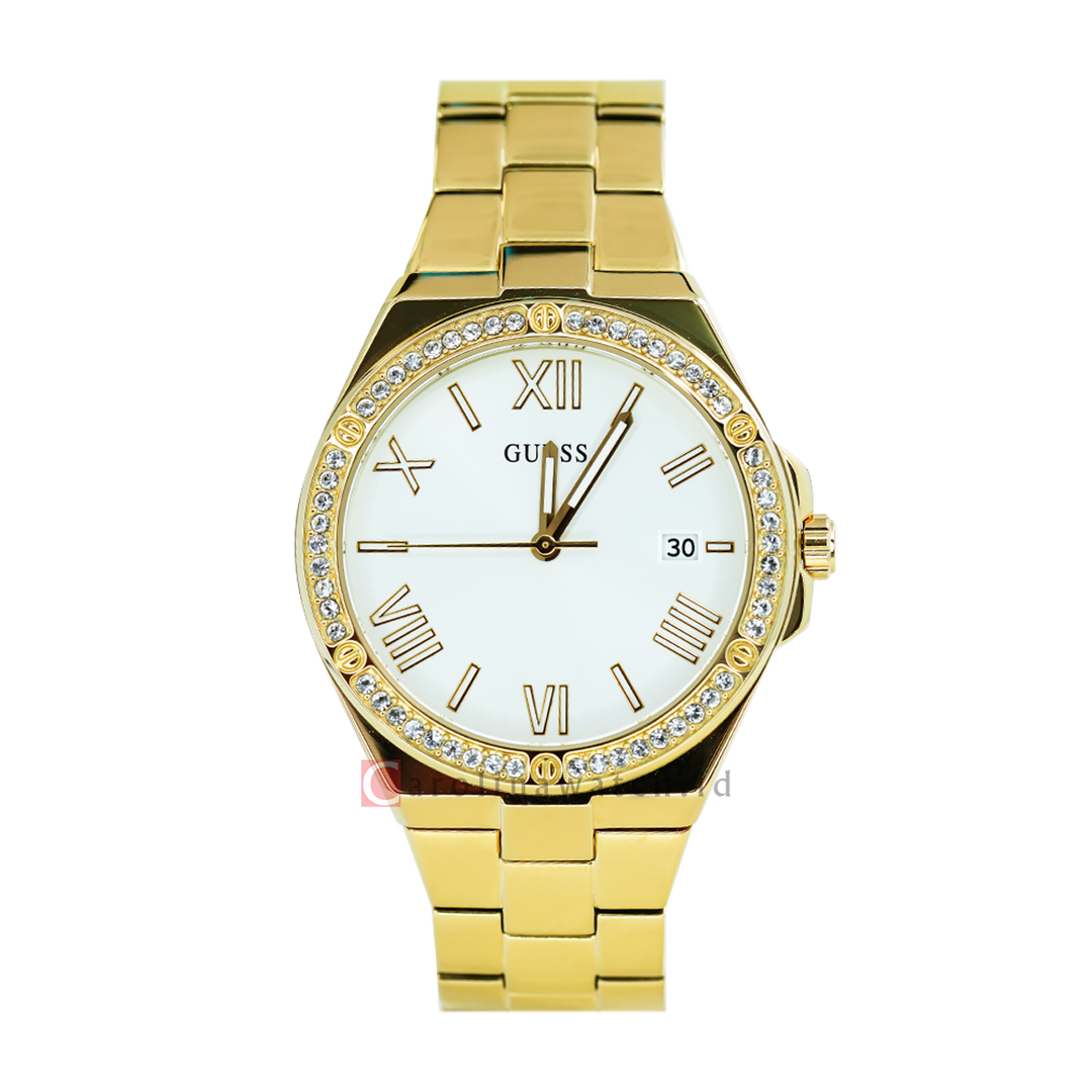 Jam Tangan GUESS W0286L2 Women Silver Dial Gold Stainless Steel Strap