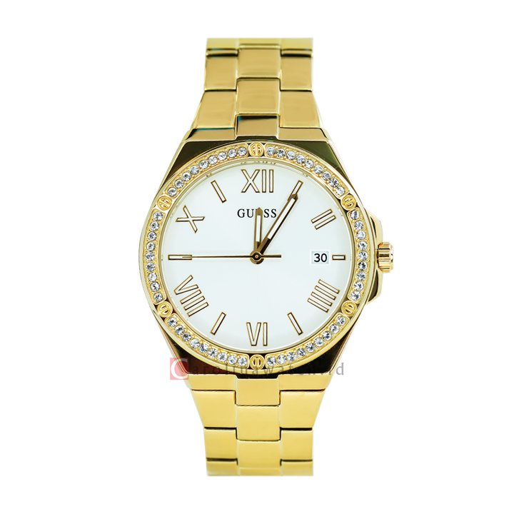 Jam Tangan GUESS W0286L2 Women Silver Dial Gold Stainless Steel Strap