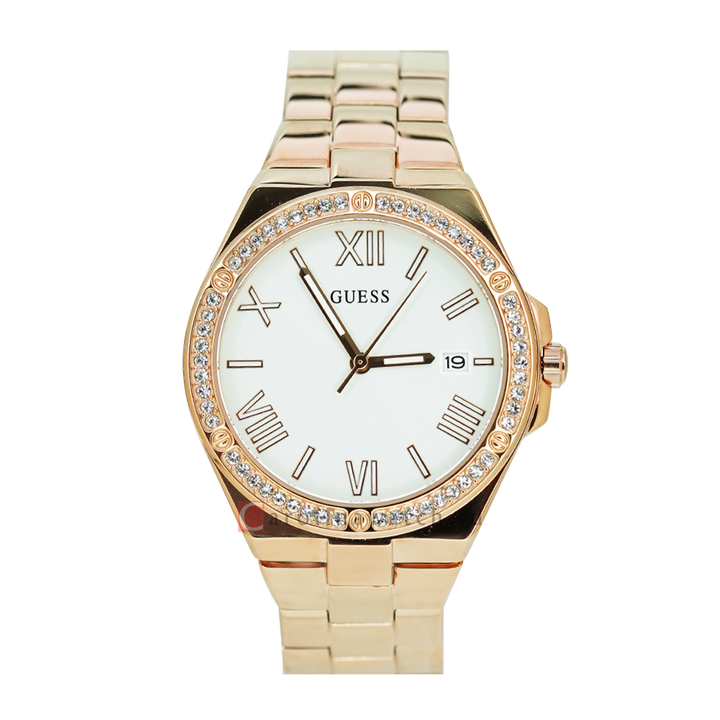 Jam Tangan GUESS W0286L3 Women Silver Dial Rose Gold Stainless Steel Strap