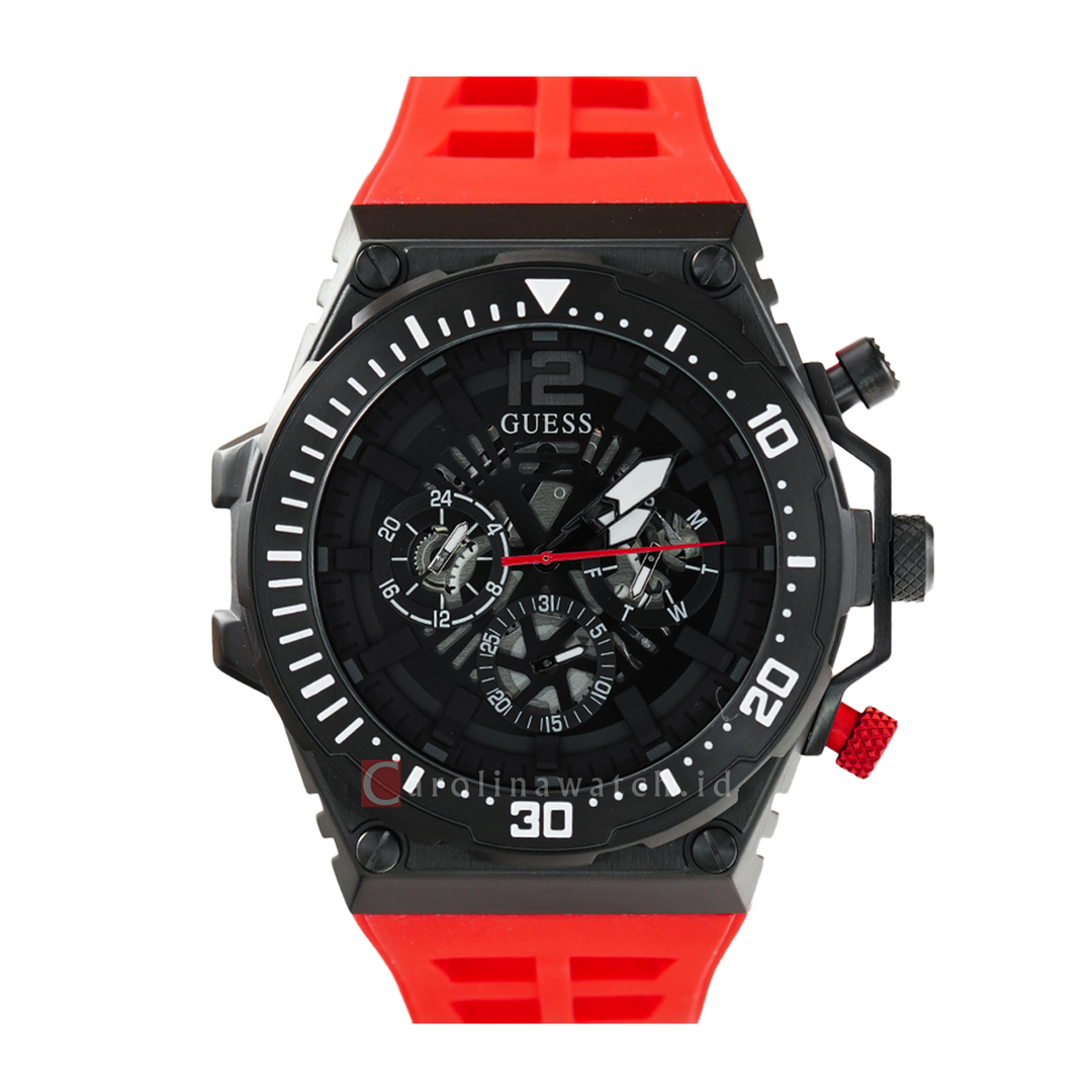 Jam Tangan GUESS W0325G3 Men Black Dial Red Rubber Strap