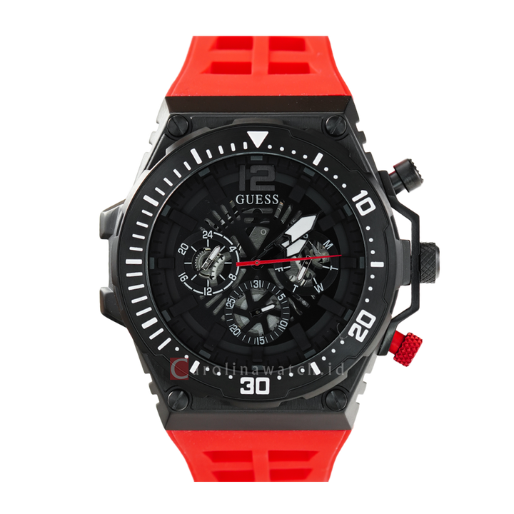 Jam Tangan GUESS W0325G3 Men Black Dial Red Rubber Strap