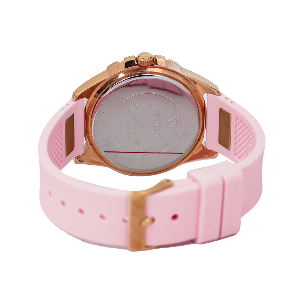 Jam Tangan GUESS Lady Frontier W1160L5 Women Gold Dial Pink Rubber Strap
