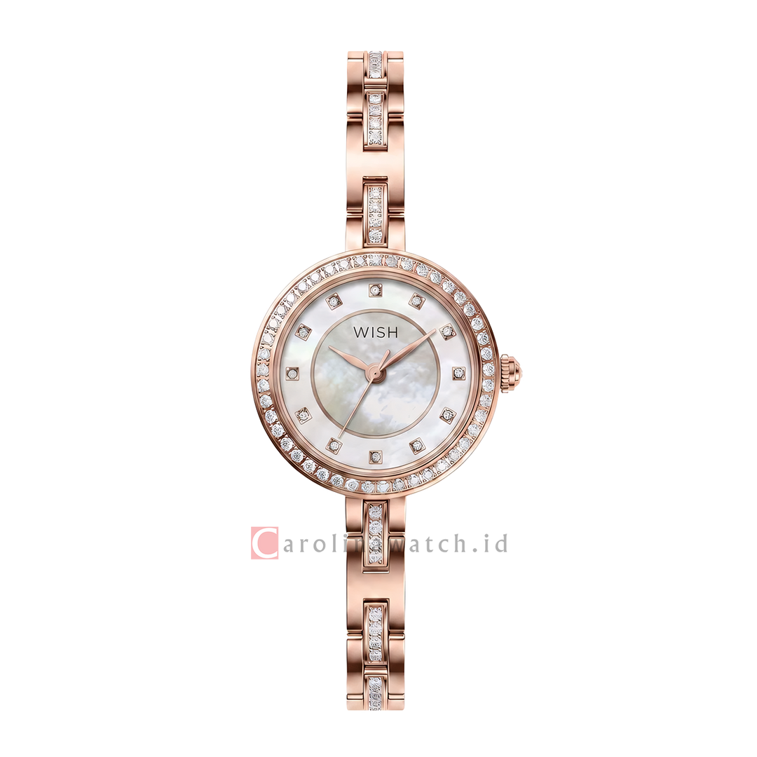 Jam Tangan WISH Lara WI010-2RG01B12 Women Silver White Dial Rose Gold with Stones Alloy Strap