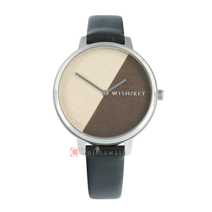 Jam Tangan WISH/KEY WK1010S/03 Women Analog Dial Black Leather Strap