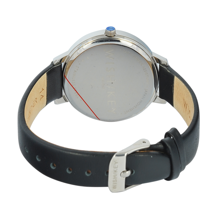 Jam Tangan WISH/KEY WK1010S/03 Women Analog Dial Black Leather Strap