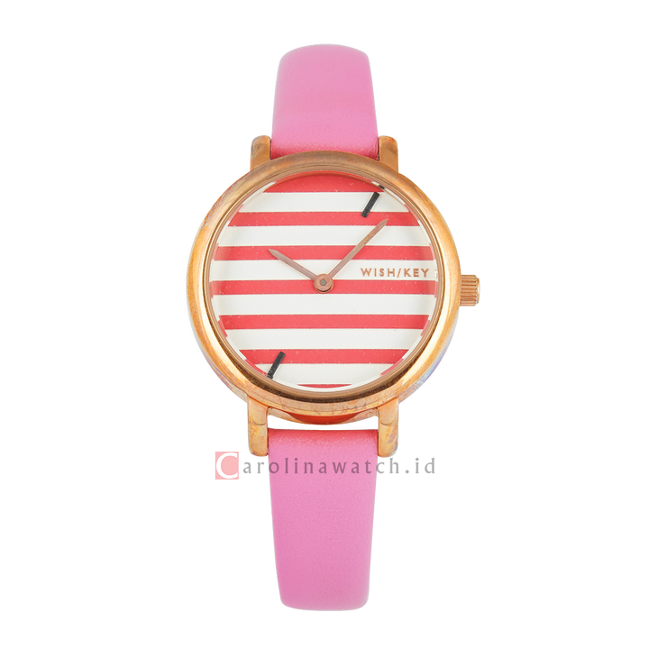 Jam Tangan WISH/KEY Calista WK2003RG/10 Women Analog Dial Pink Leather Strap