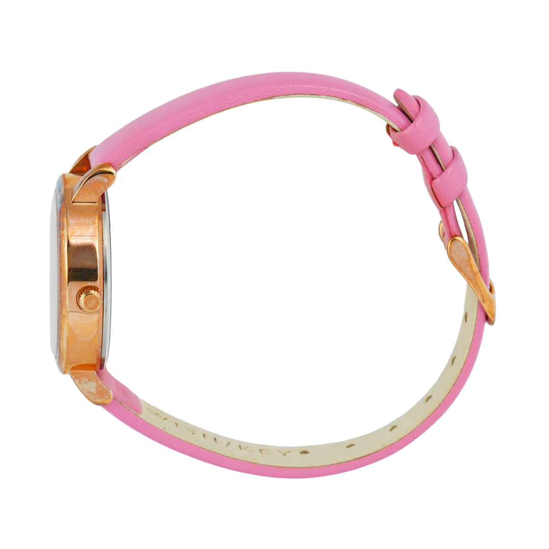 Jam Tangan WISH/KEY Calista WK2003RG/10 Women Analog Dial Pink Leather Strap