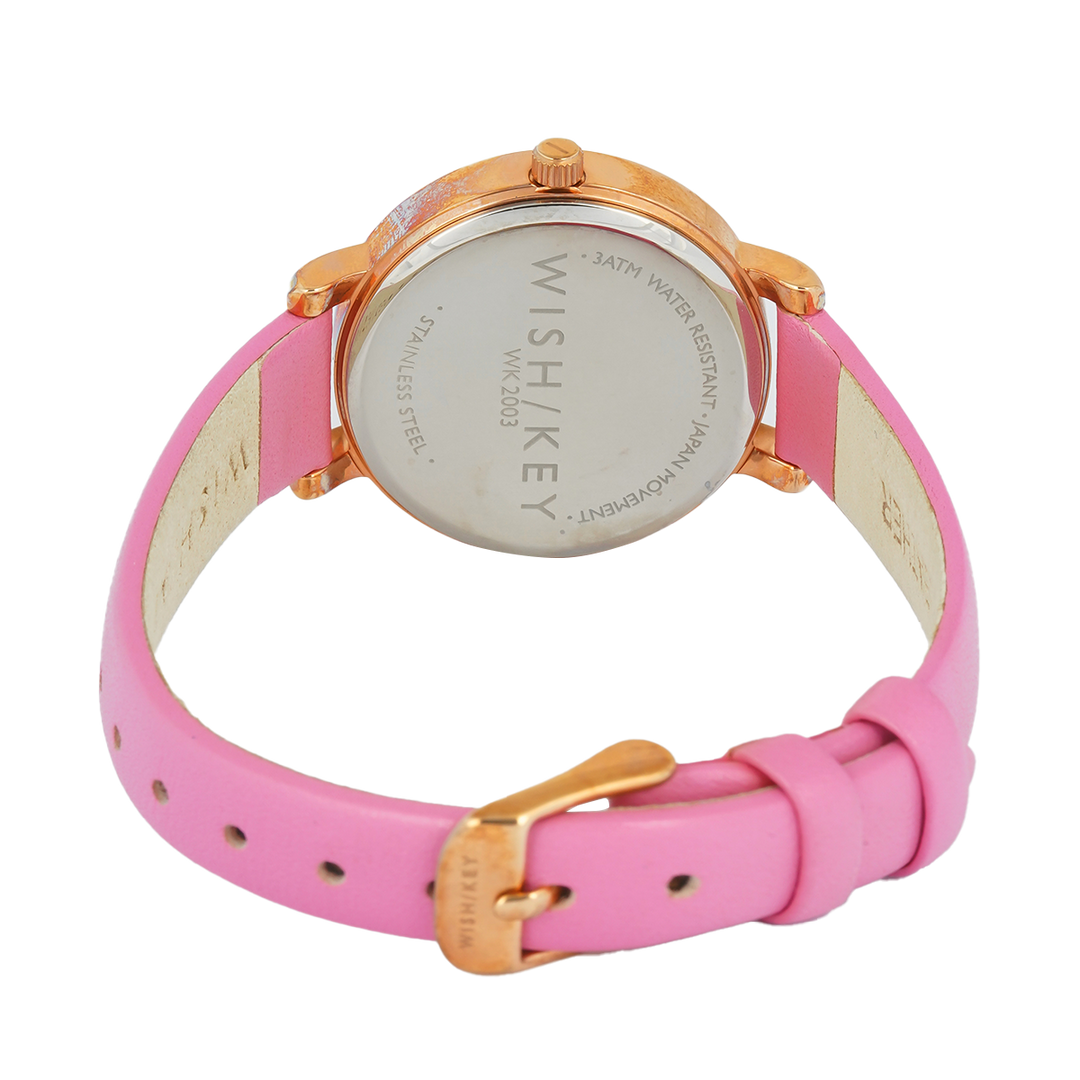 Jam Tangan WISH/KEY Calista WK2003RG/10 Women Analog Dial Pink Leather Strap