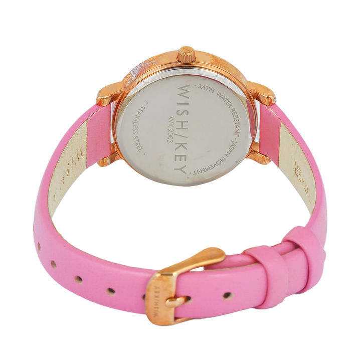 Jam Tangan WISH/KEY Calista WK2003RG/10 Women Analog Dial Pink Leather Strap